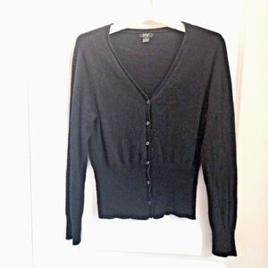 Prive Womens 100% Cashmere Cardigan Sweater Black Button Front Retro Size XL Vtg